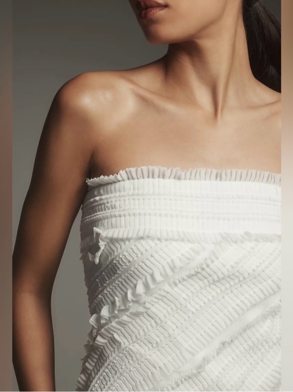 NWT: Anthropologie Endless Rose White Strapless Textured Mini Dress - Picture 3 of 7